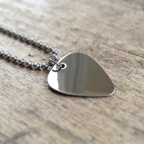 30 INCHES Shiny Mirror Stainless Steel Guitar Pick Necklace - Picture 1 of 8